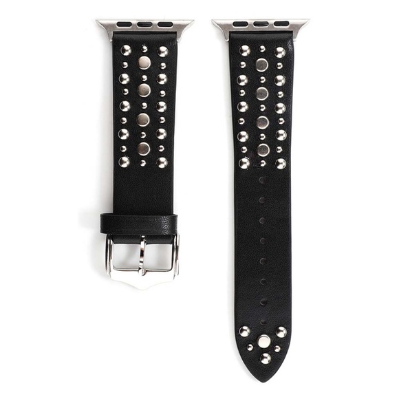 Black Studded Leather Punk Rock Apple Watchband - Picture 4 of 16